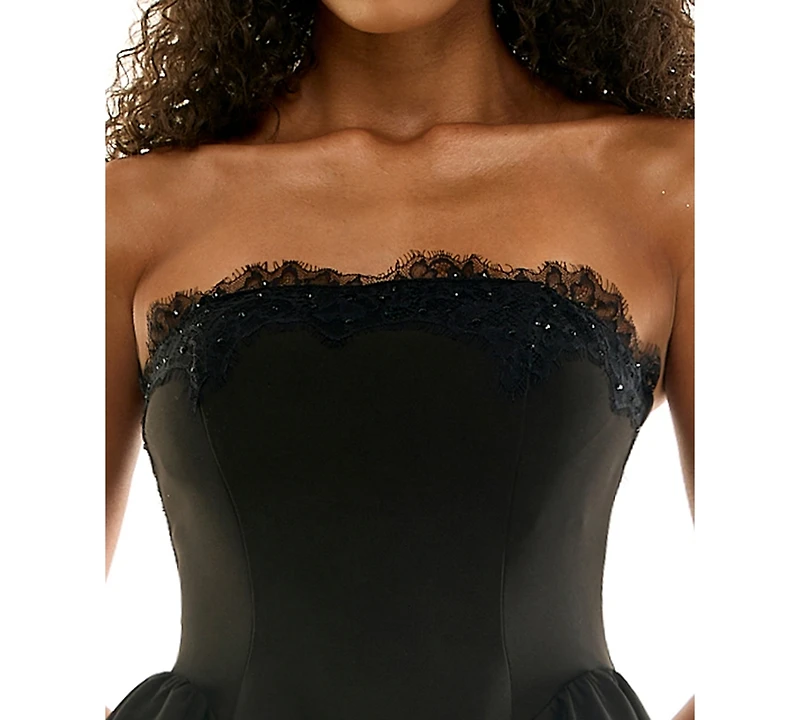 Seni & Cade Juniors' Lace Beaded Trim Strapless Mini Dress