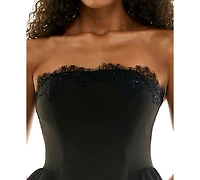 Seni & Cade Juniors' Lace Beaded Trim Strapless Mini Dress
