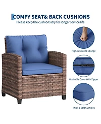 homfan Outdoor Wicker Patio Set with High-Back Chairs, Washable Cushions and Tempered Glass Side Table for Porch or Balcony