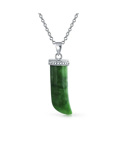 Bling Jewelry Jade Gemstone Horn Pendant Necklace Protection Amulet Tooth .925 Sterling Silver