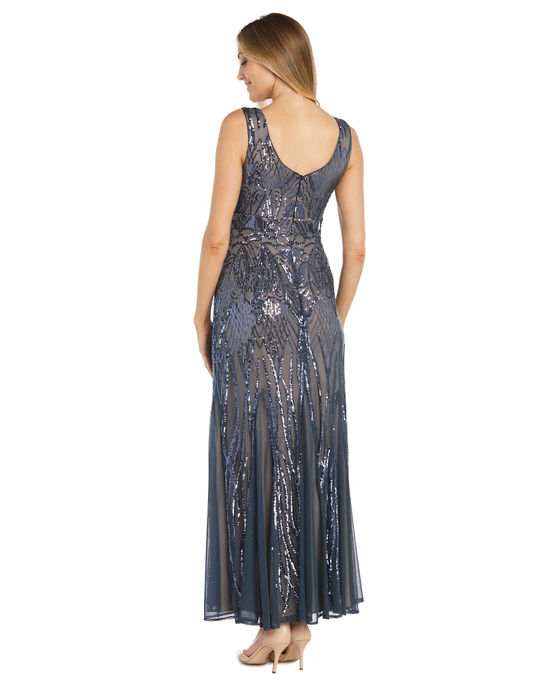 R & M Richards Petite Sequinned-Pattern Evening Gown