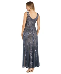 R & M Richards Petite Sequinned-Pattern Evening Gown