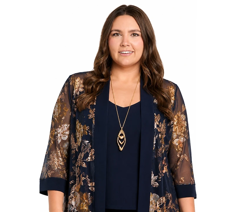 R & M Richards Plus Top, Pants, Jacket, 3-Piece Set