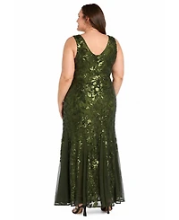 R & M Richards Plus V-Neck Sequined Gown