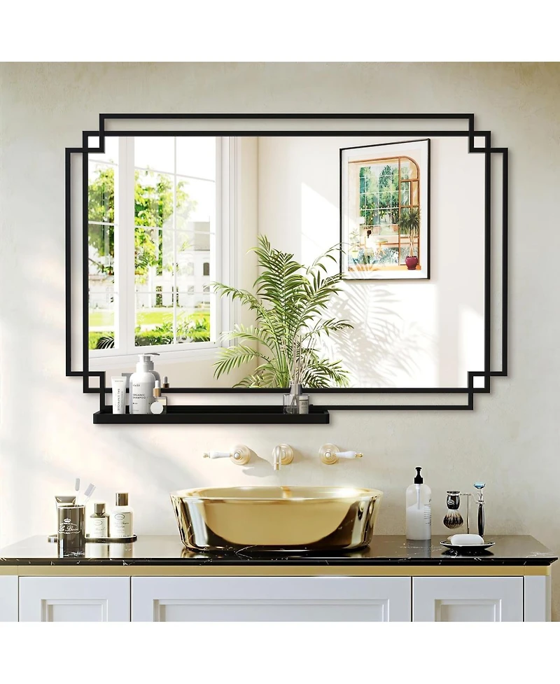 Laoties Bathroom Vanity Mirror with Shelf, Framed Wall for Bathroom, Bedroom and Entryway