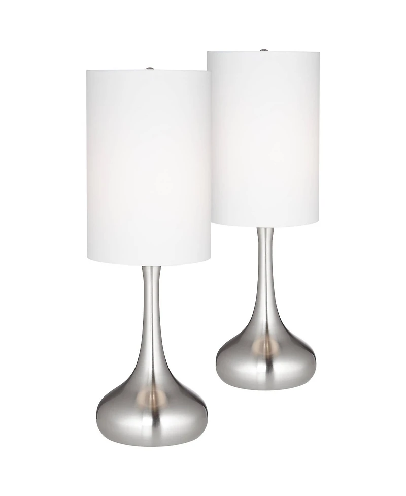 360 Lighting Modern Table Lamps 24.5" High Set of 2 Brushed Steel Droplet White Cylinder Shade for Living Room Family Bedroom Bedside Office