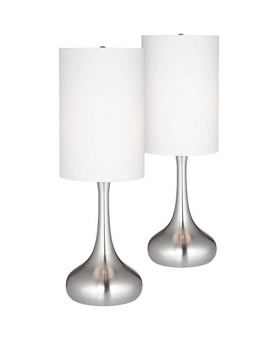 360 Lighting Modern Table Lamps 24.5" High Set of 2 Brushed Steel Droplet White Cylinder Shade for Living Room Family Bedroom Bedside Office