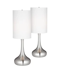 360 Lighting Modern Table Lamps 24.5" High Set of 2 Brushed Steel Droplet White Cylinder Shade for Living Room Family Bedroom Bedside Office