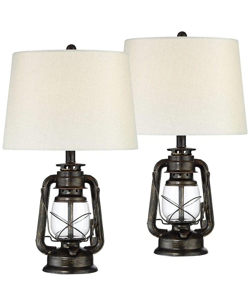 Franklin Iron Works Murphy 23" High Miner Lantern Industrial Accent Table Lamps Set of 2 Weathered Finish Metal