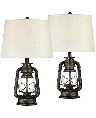 Franklin Iron Works Murphy 23" High Miner Lantern Industrial Accent Table Lamps Set of 2 Weathered Finish Metal