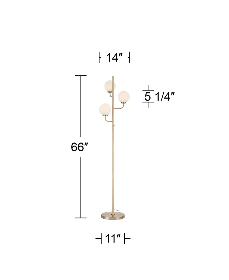 Possini Euro Design 66"H Satin Brass Opal Glass 3-Light Led Floor Lamp