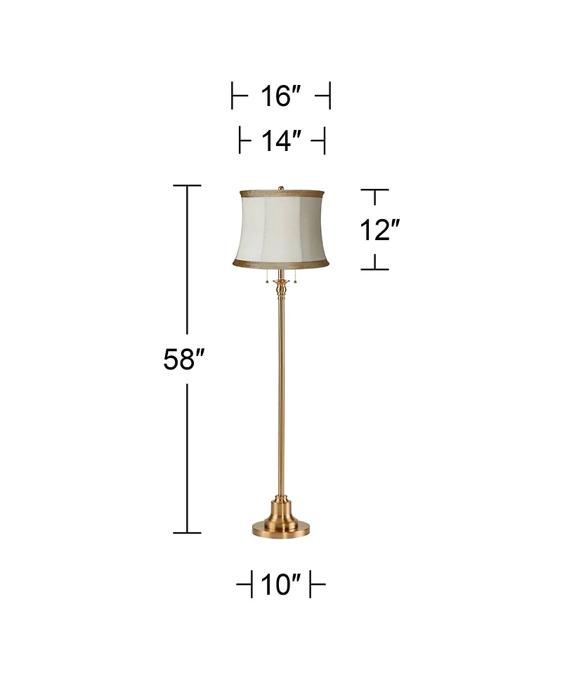 360 Lighting Dyna Traditional 58" Tall Standing Floor Lamp Skinny Pole Pull Chain Gold Antique Brass Finish Linen Shade