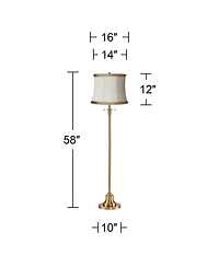 360 Lighting Dyna Traditional 58" Tall Standing Floor Lamp Skinny Pole Pull Chain Gold Antique Brass Finish Linen Shade