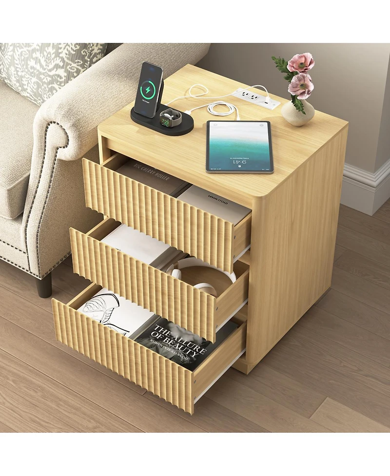 Streamdale Furniture (Set of 2) End Table with Usb C Charging Station and 3 Drawers