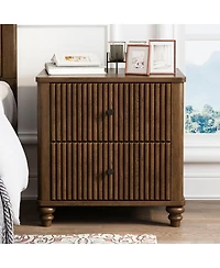 Streamdale Furniture Fluted 3-Drawer Nightstand Set Mid-Century Modern Wood Side Table (2-Piece