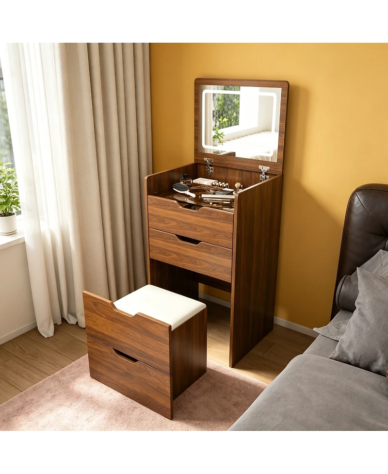 Streamdale Furniture 3-in-1 Vanity Desk with Lighted Mirror and Stool