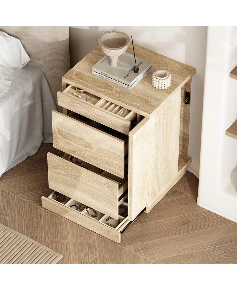 Homsee Chest of Drawers with Hidden Storage - 24-Inch Wide Modern Bedside Table with Sliding Door and Nfc Lock | Wooden Texture Nightstand