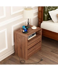 Streamdale Furniture 25'' Modern Nightstand with Charging Station and 2 Drawers