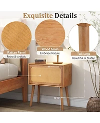 Streamdale Furniture Rotating Hidden Compartment Mid-Century Modern Rattan Nightstand