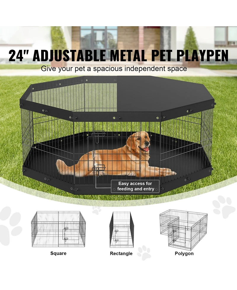 Vevor Dog Playpen 8 Panels Foldable Metal Dog Exercise Pen with Cover and Pad
