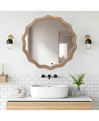 Laoties 24" Scalloped Wall Mirror, Round Wavy Farmhouse Decorative Beaded Mirror for Bathroom and Entryway