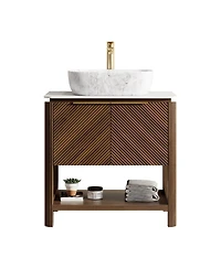 Sillysis Modern Bathroom Vanity with Vessel Sink, Sintered Stone Countertop, Soft Close Solid Wood 3D Doors