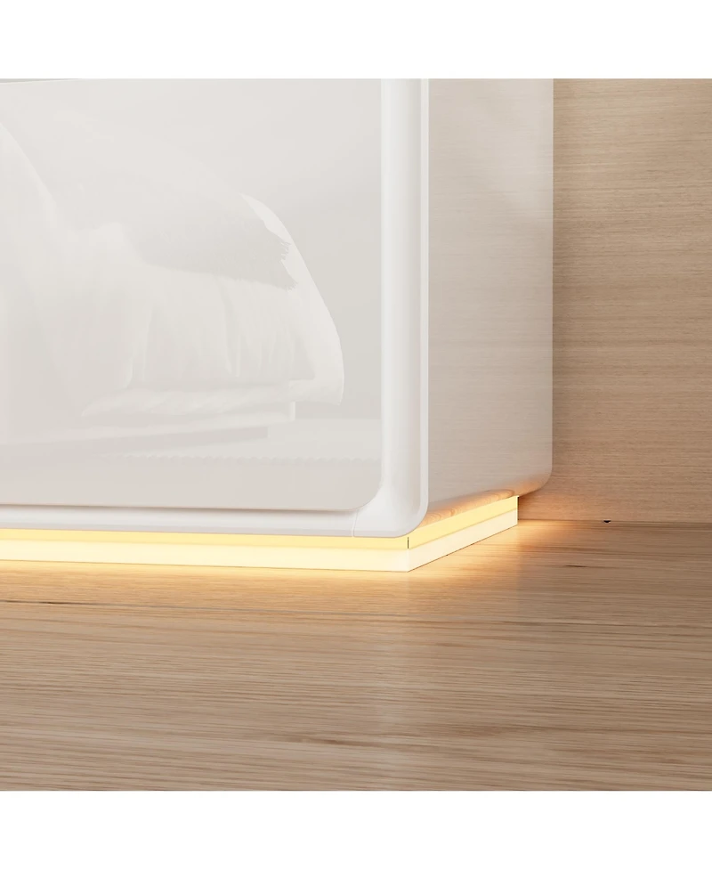 Homsee Modern Nightstand with Storage - 20-Inch Glossy Mdf Bedside Table with Led Light Strip | Minimalist Nightstand for Bedroom