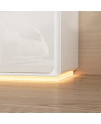 Homsee Modern Nightstand with Storage - 20-Inch Glossy Mdf Bedside Table with Led Light Strip | Minimalist Nightstand for Bedroom