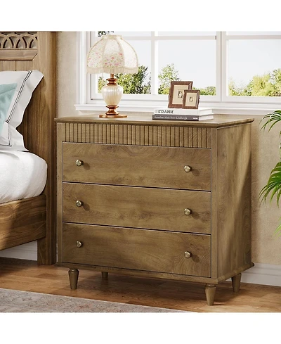 Tribesigns 31.5-Inch Extra Large Nightstand, 3-Drawer Bedside Table with Artistic Legs for Bedroom, Sturdy and Easy Assembly Side Table, Brown (1)