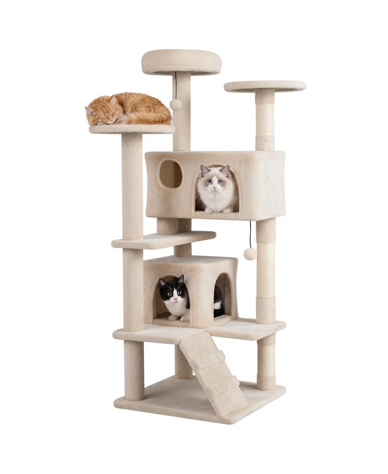 Gymax 52'' Tall Cat Tree Tower Condos Plush Padded Perch Sisal Scratching Posts