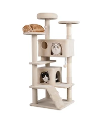 Gymax 52'' Tall Cat Tree Tower Condos Plush Padded Perch Sisal Scratching Posts
