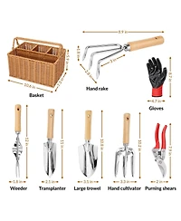 Xdovet Garden Tool Set Basket Stainless Steel Wood Handle Shears Gloves