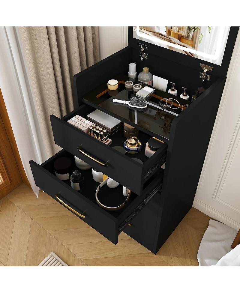 Streamdale Furniture 3-in-1 Compact Vanity Desk with Glass Desktop and 3 Drawers