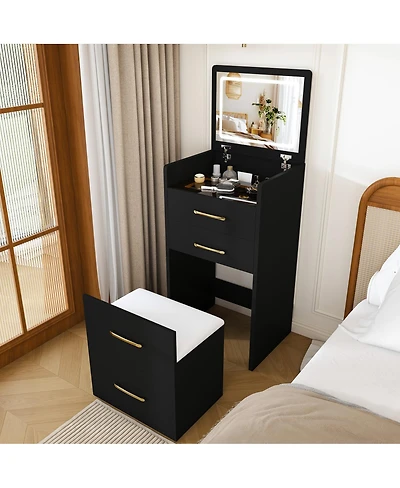 Streamdale Furniture 3-in-1 Compact Vanity Desk with Glass Desktop and 3 Drawers