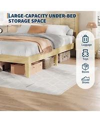 gaomon Bed Frame with Natural Rattan Headboard, 4 Drawers, Sturdy Metal Base, Boho-Style Cane Support, No Box Spring Required