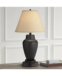 Regency Hill Modern Table Lamp with Usb and Ac Power Outlet Workstation Charging Base 25" High Hammered Empire Shade for Living Room Desk