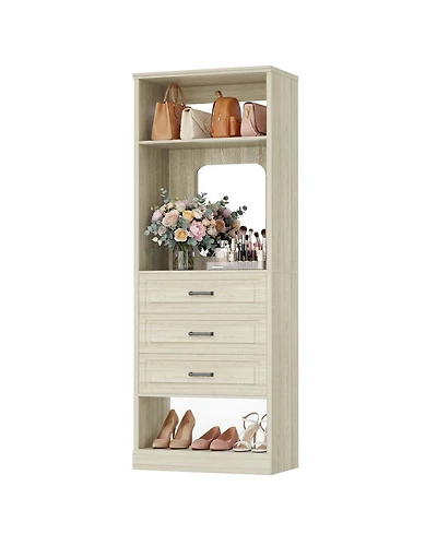 Aheaplus Wooden Closet Organizer with 3 Storage Drawers and Mirror