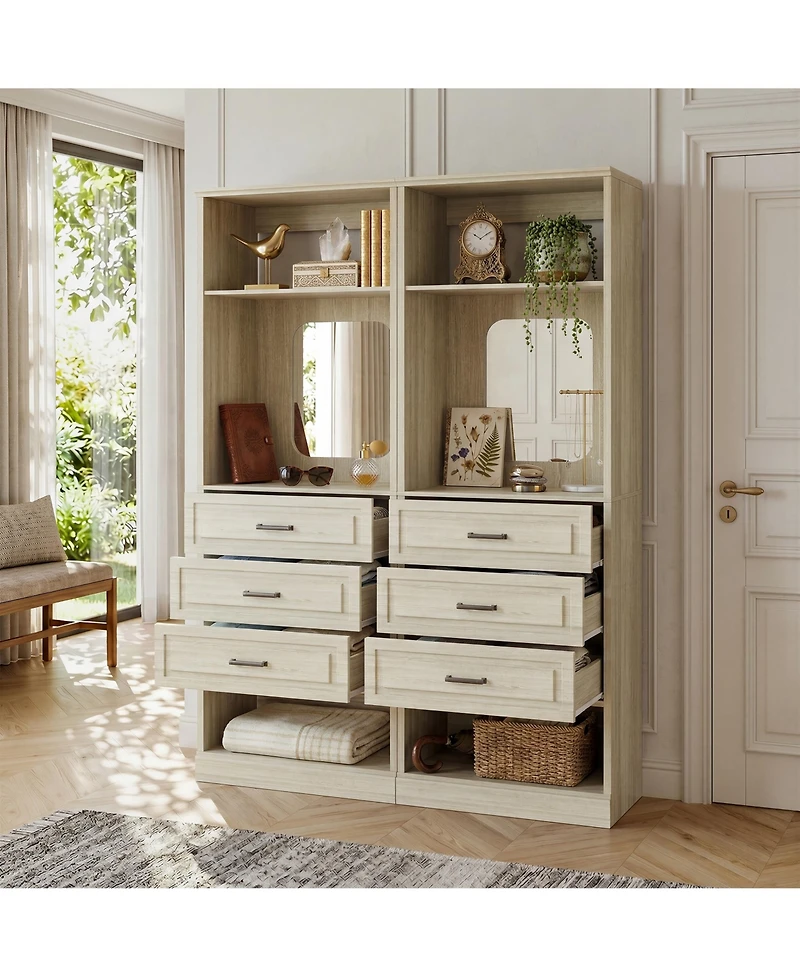 Aheaplus Wooden Closet Organizer with 3 Storage Drawers and Mirror
