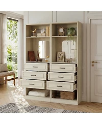 Aheaplus Wooden Closet Organizer with 3 Storage Drawers and Mirror