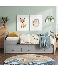 Sailvan Bed with Headboard, Footboard, Trundle and 3 Storage Drawers, Pine Wood Bed
