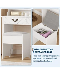 gaomon Vanity Desk with Sliding Mirror, Led Lights, Charging Station, Hair Dryer Rack, Stool, Drawers and Storage Modern Extendable Makeup Table