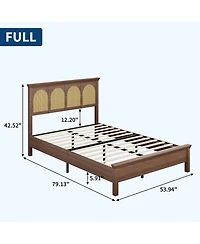 homfan Bed Frame with Rattan Headboard