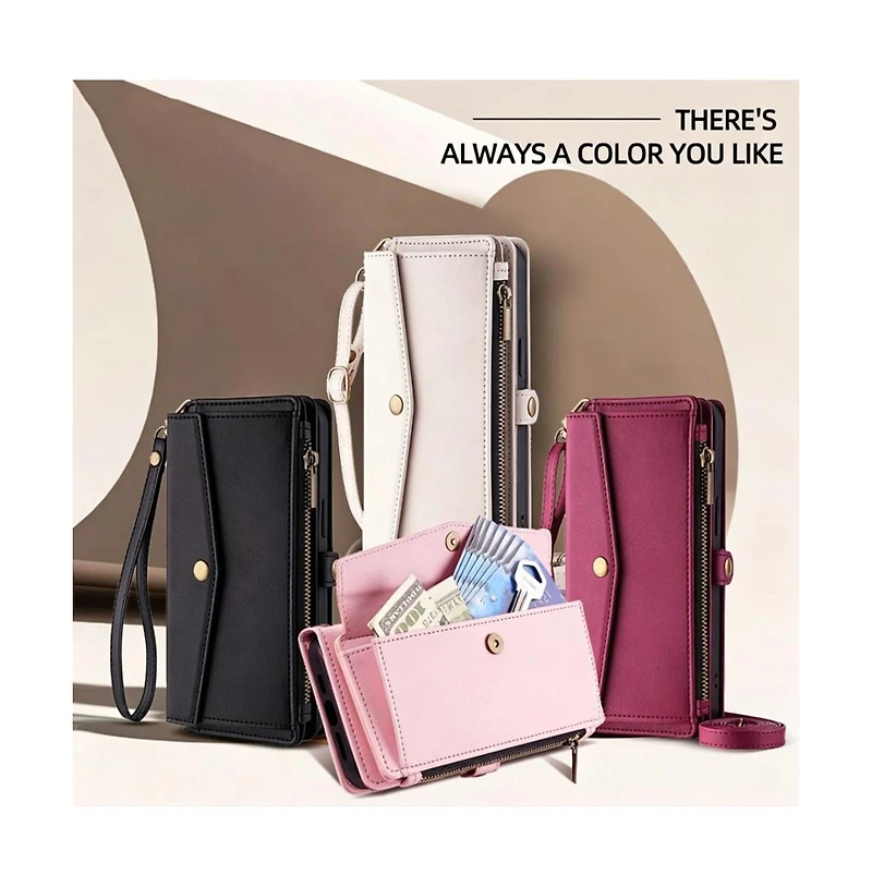 Artudatech 5-in-1 Wallet Case for iPhone 17 - Card Holder with Zipper Pocket, Wrist and Crossbody Straps
