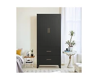71" Tall Metal Storage Cabinet with 2 Drawer and Hanging Rod Wardrobe 2 Doors Wardrobe Closet with Shelf