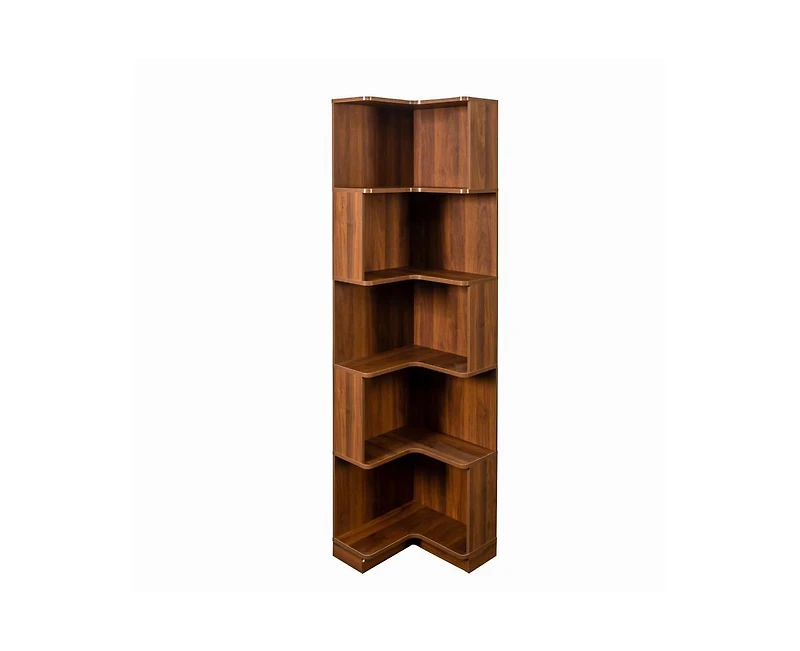sumyeg Corner Book Shelf - 5 Tier Corner Bookshelf Bookcase with Baffle Led Lights