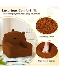 Slickblue Toddler Foam Couch with Bear Design and Soft Fleece Fabric Cover