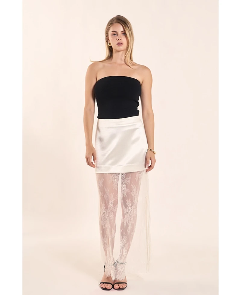 endless rose Women's Satin Velvet Maxi Lace Skirt