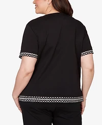 Alfred Dunner Plus Crowd Pleaser Flower Sequin Lace Border Top