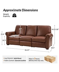 Hulala Home Igon 86.25" Traditional Down-Filled Genuine Leather Power Reclining Sofa.