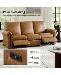 Hulala Home Igon 86.25" Traditional Down-Filled Genuine Leather Power Reclining Sofa.